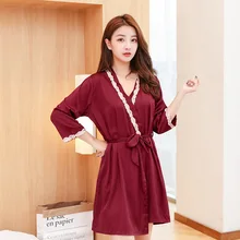 2 шт Спагетти ремень твердые сексуальные цветочные кружева женский халат набор шифон свободные весна лето осень Домашняя одежда женские халаты