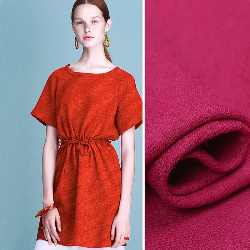 

140CM Wide 380G/M Rose Red Orange Solid Color Viscose and Wool Fabric for Autumn and Winter Overcoat E497