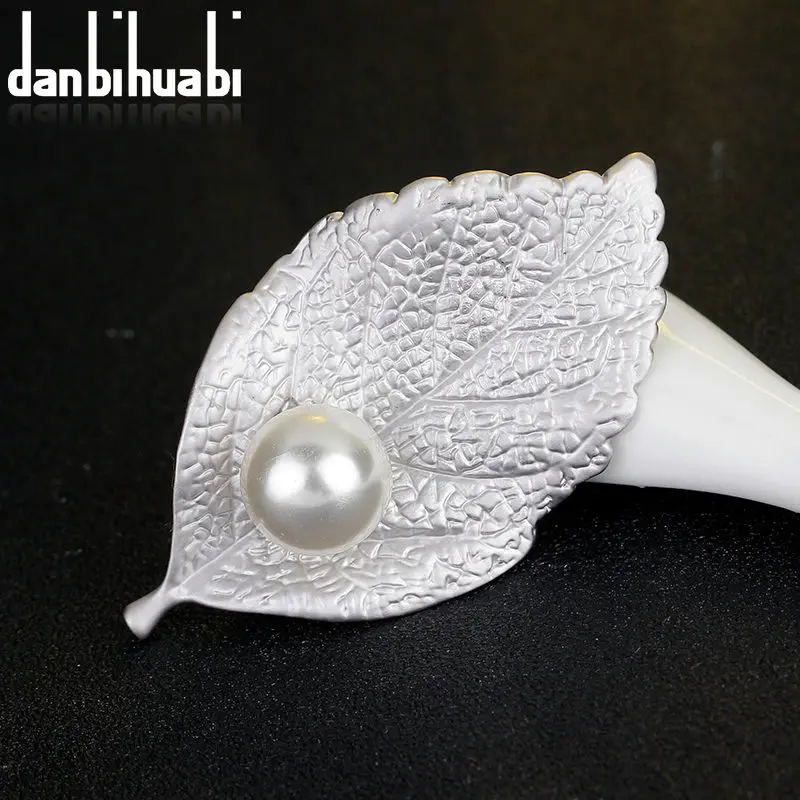 AH055-A Danbihuabi немой Золотой Серебряный Натуральный камень лист Броши Булавки винтаж имитация жемчуга Женская брошь свадебные аксессуары ювелирные изделия - Окраска металла: AH055-A