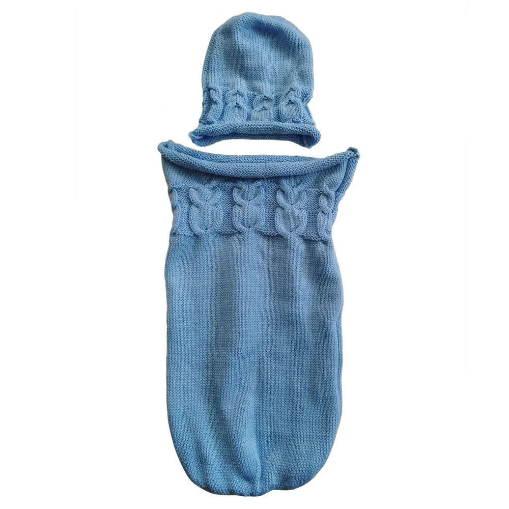 Новые зимние утепленная одежда для новорожденных одеяло Спальный мешок Дети Вязание капюшон сна накидка для детской коляски хлопок 45 см 0~ 8 м
