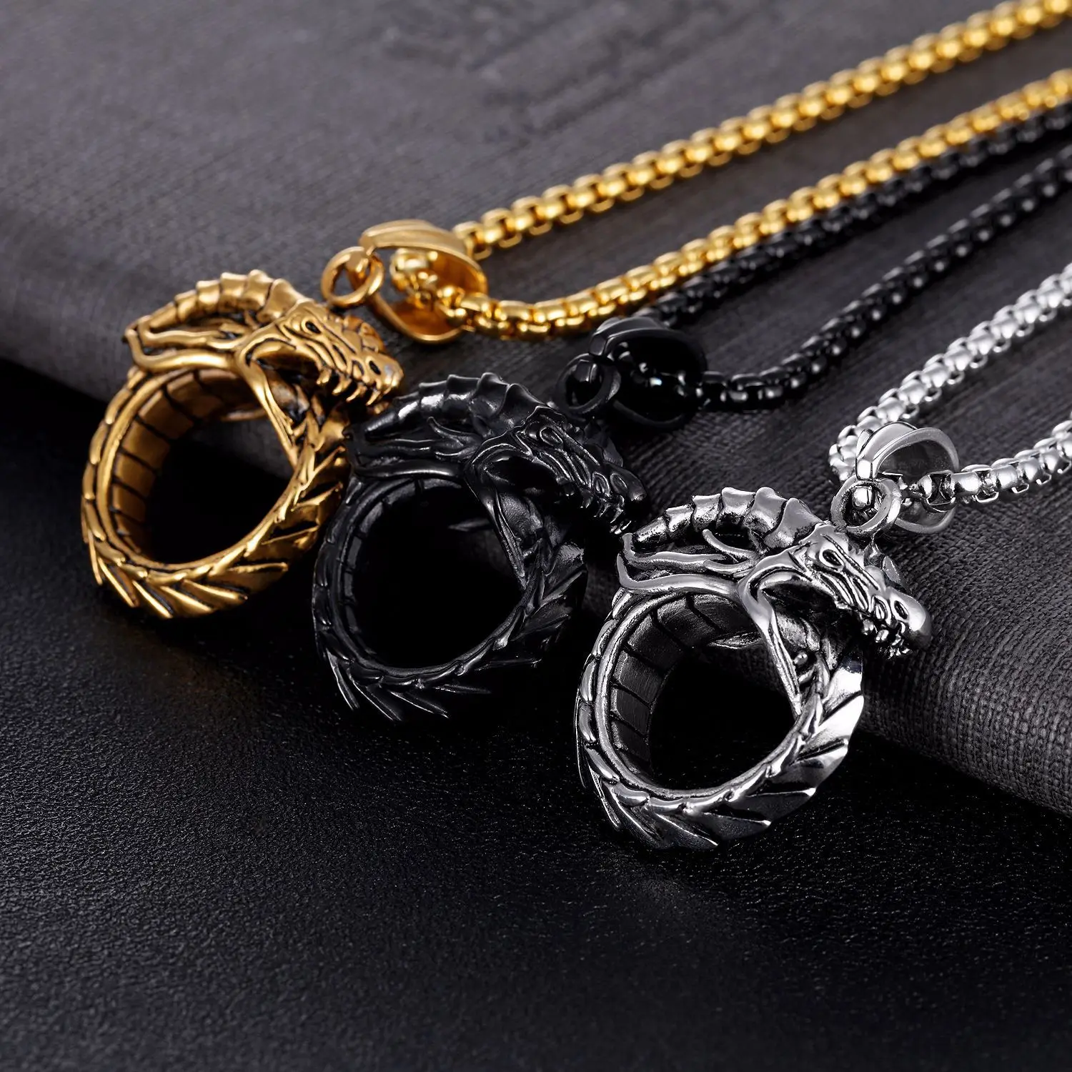 Ретро золото/черный цвета Ouroboros дракон кулон ожерелье модная классическая титановая сталь мужское ожерелье ювелирные изделия colar masculino