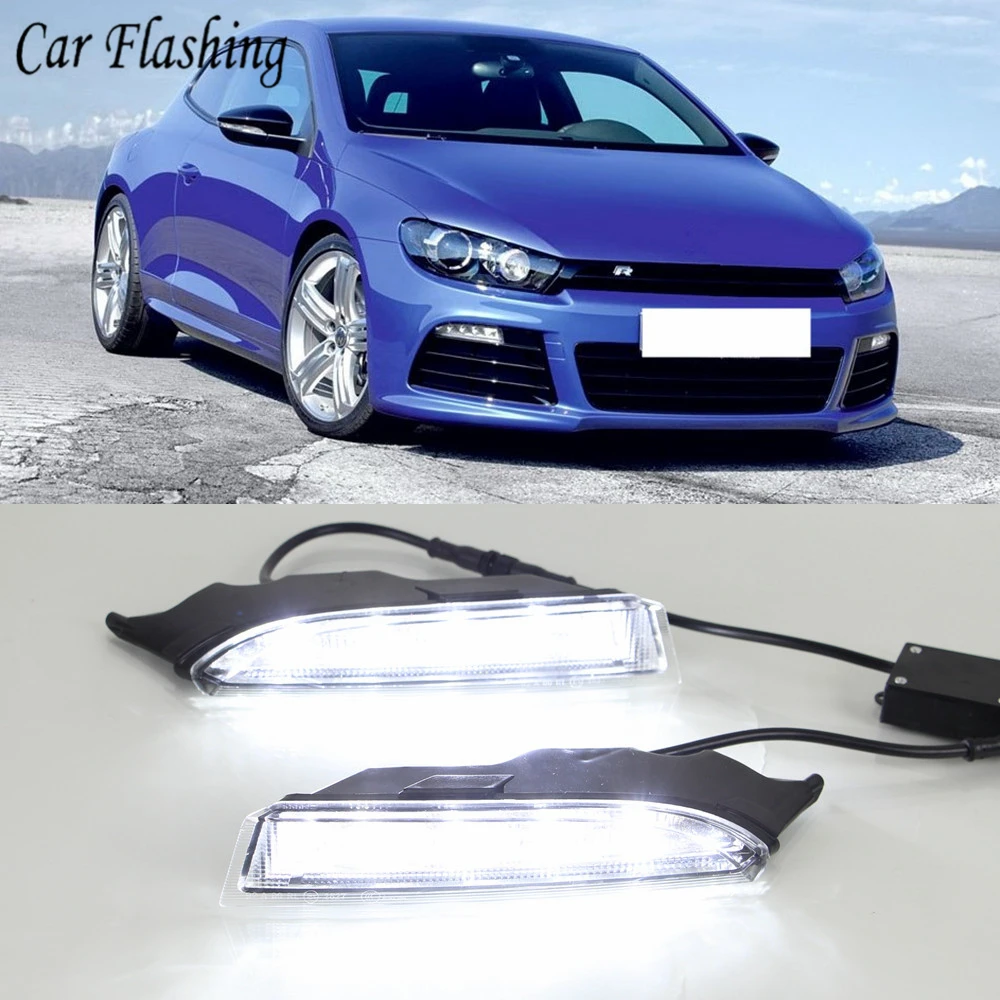 

1set For VW Volkswagen Scirocco R Line 2010 2011 2012 2013 2014 LED DRL Daytime Running Lights with Flow Turnnig Yellow Signal