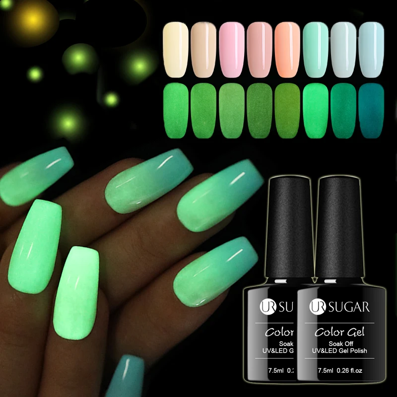Azúcar UR 7,5 ml de Gel de esmalte de uñas resplandor en el oscuro verde remojo UV luminosa Gel manicura gel de uñas arte barniz Azúcar UR 7,5 ml de Gel de esmalte de uñas resplandor en el oscuro verde remojo UV luminosa Gel manicura gel de uñas arte barniz