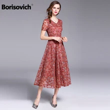 

Borisovich Women Casual Lace Long Dress New 2018 Summer Fashion Short Sleeve Elegant Ladies Party Dresses Plus Size M-4xl M462