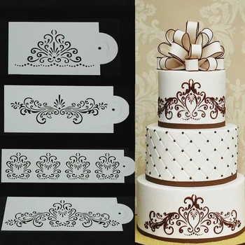 

4pcs x Lace Flowers Wedding Cake Stencil Set Fondant Side Mold Decorating DIY Tool