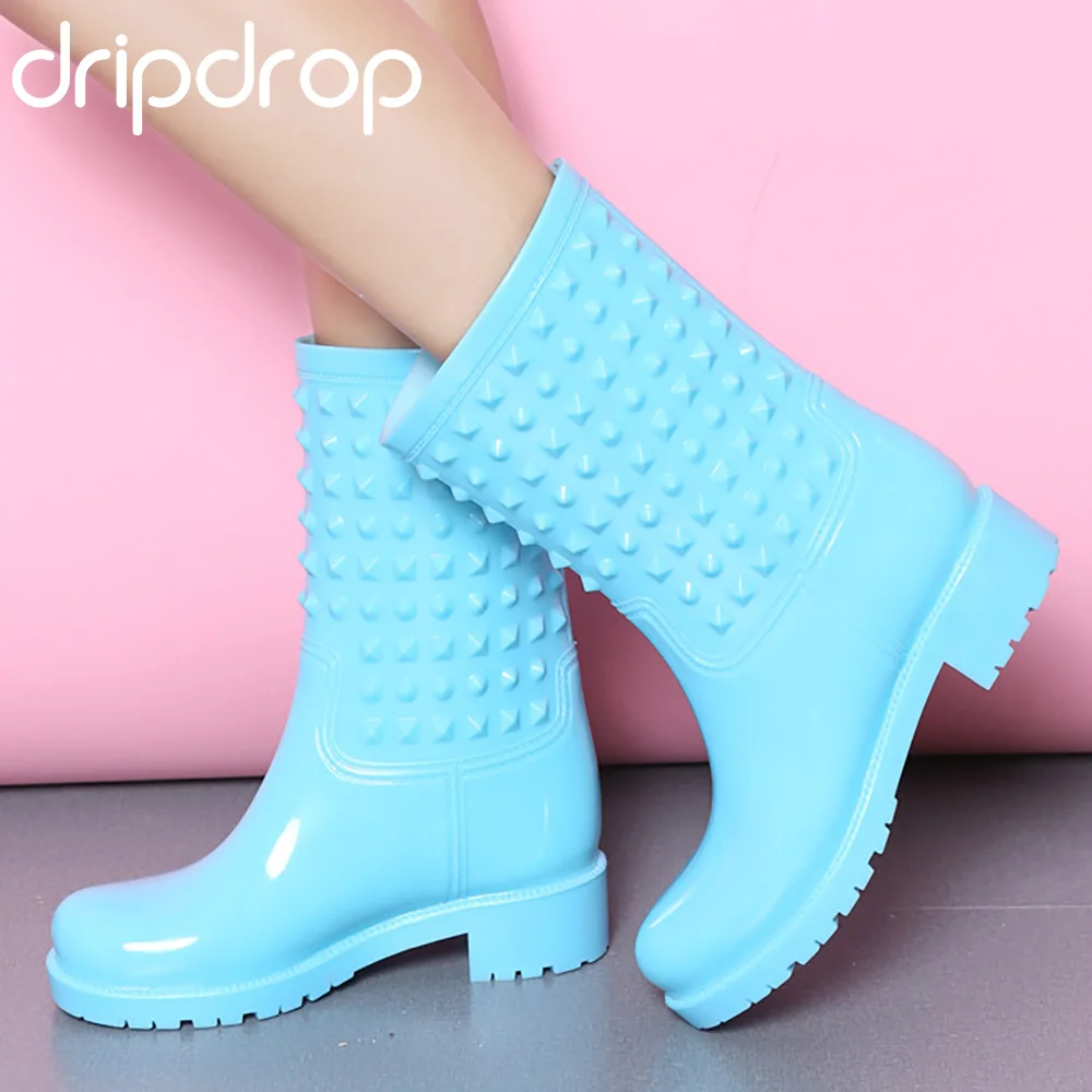 

DRIPDROP Rubber Rain Boots Fashion Women Rivets Colorful Rain Boots Non-slip Girls Waterproof Rain Shoes