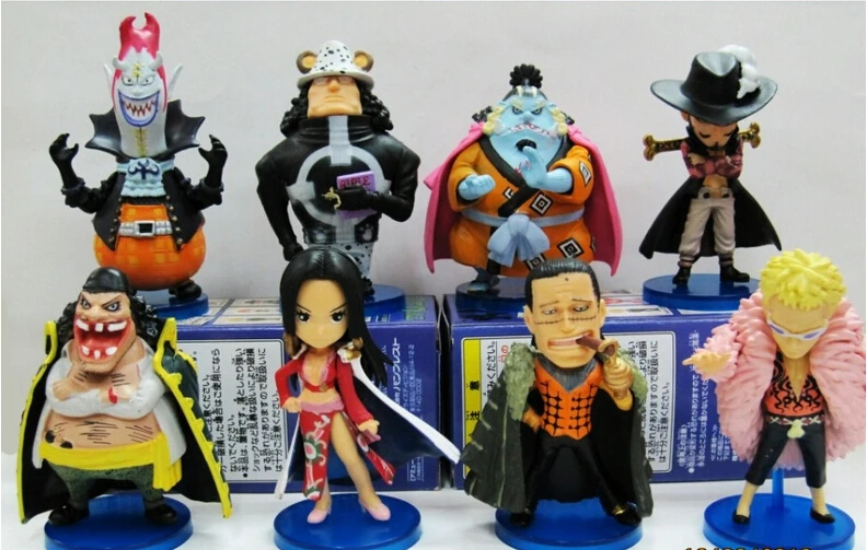 

8pcs/set new ONE PIECE PVC doll The Seven Warlords of the Sea Qi Wuhai Sir Crocodile Mihawk Donquixote Moria 8CM free shipping