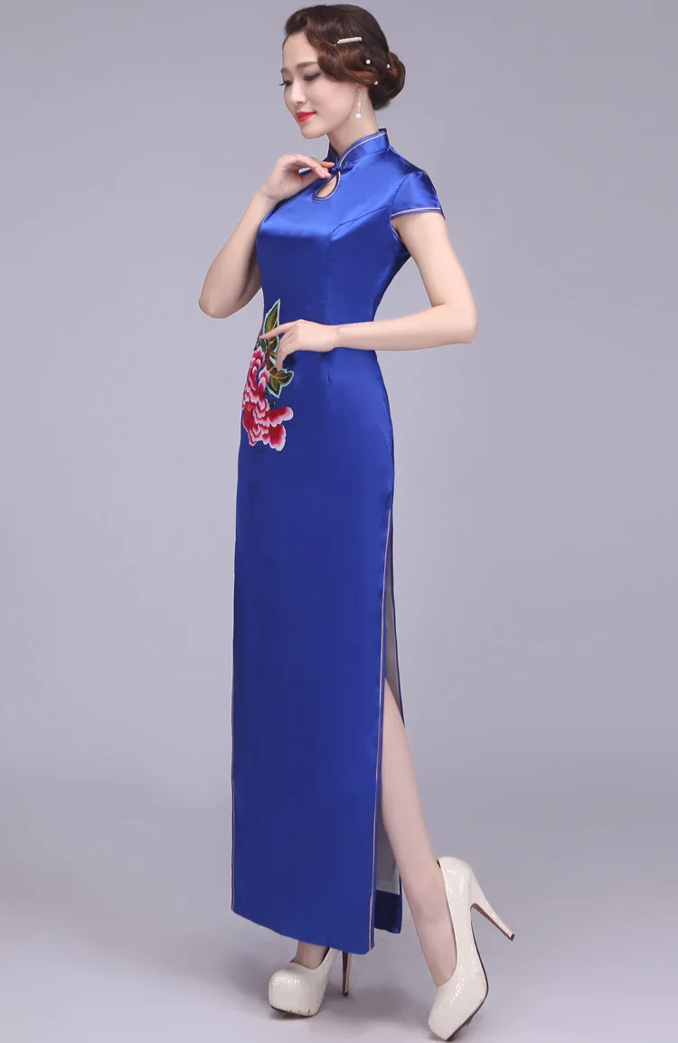 Синий чоэнгсам длинное Qipao женское китайское традиционное платье Вечерние платья Стиль Chinois Femme Orientales Mujer