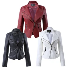 Новая мода двойной воротник женский плюс размеры Короткая кожаная куртка для женщин белый черный, красный 4XL
