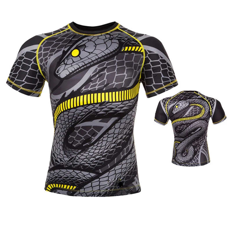 Футболка Rashguard с коротким рукавом для ММА шорты муай тай футболка спортзала