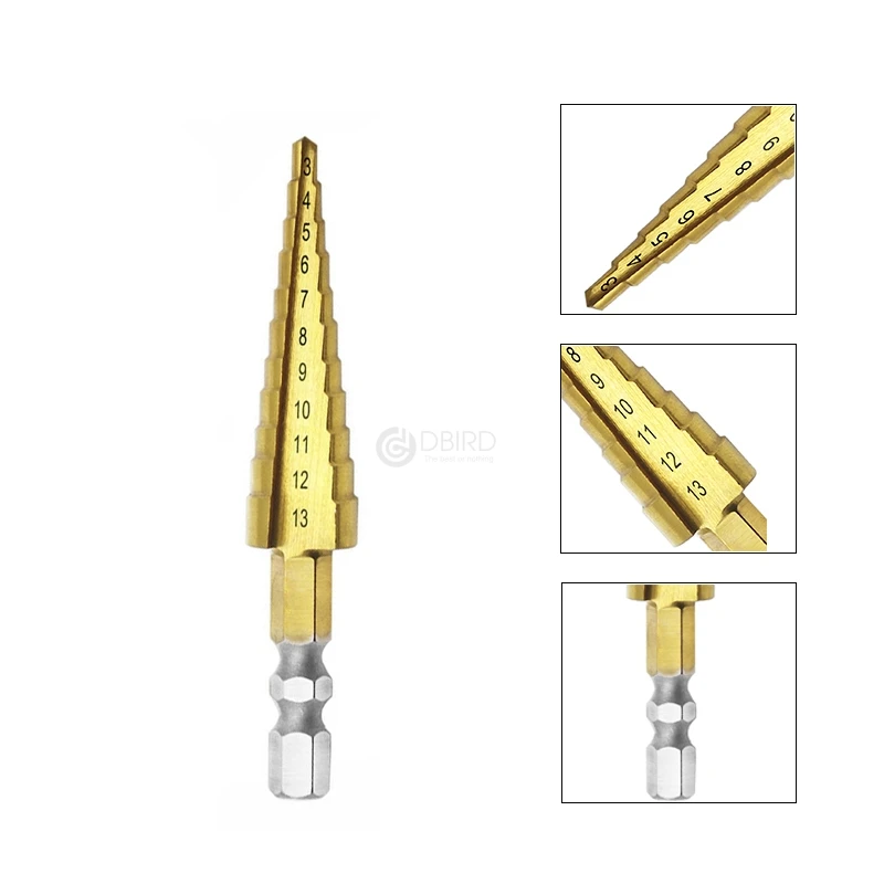  1pcs 3-13mm HSS Titanium Coated Stepped Drill Power Tools Carbide Drill Mini Drill Bit Set 3-12mm 4
