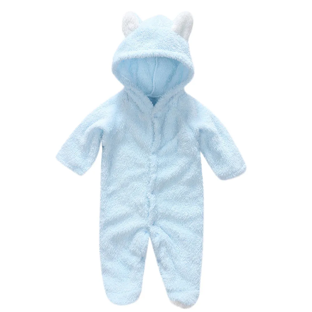 Light blue Зимние детские комбинезоны для маленьких девочек и мальчиков; толстый теплый плюшевый пушистый комбинезон с героями мультфильмов; мягкая хлопковая одежда с капюшоном и длинными рукавами для малышей; Новинка - Цвет: Light blue