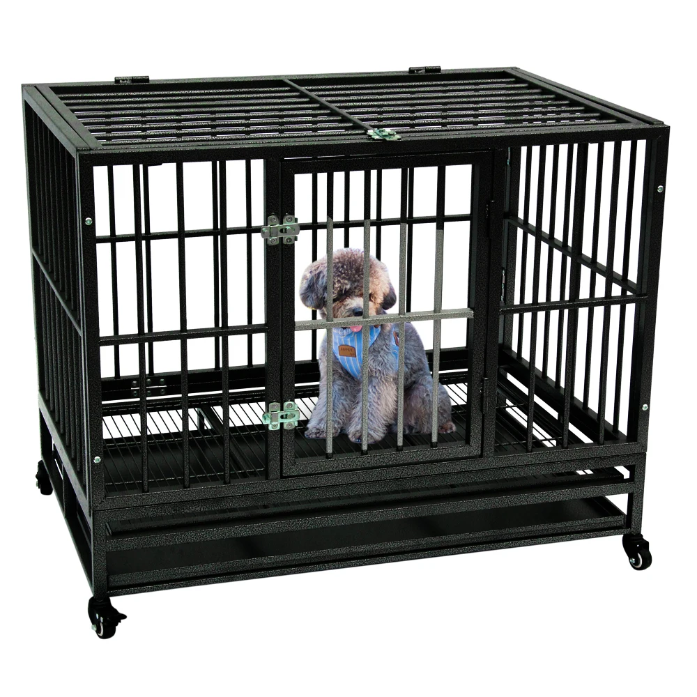 42" Heavy Duty Dog Cage Crate Kennel Metal Pet Playpen Portable with