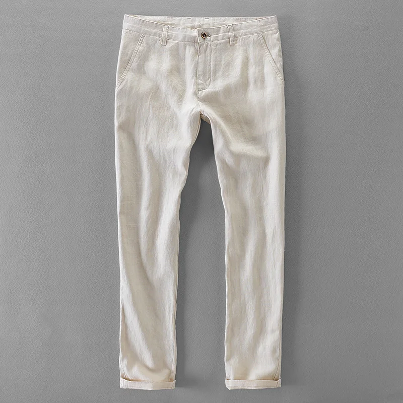 

100% Quality pure linen casual pants men brand long men trousers business fashion pants mens solid flax trousers mens pantalon