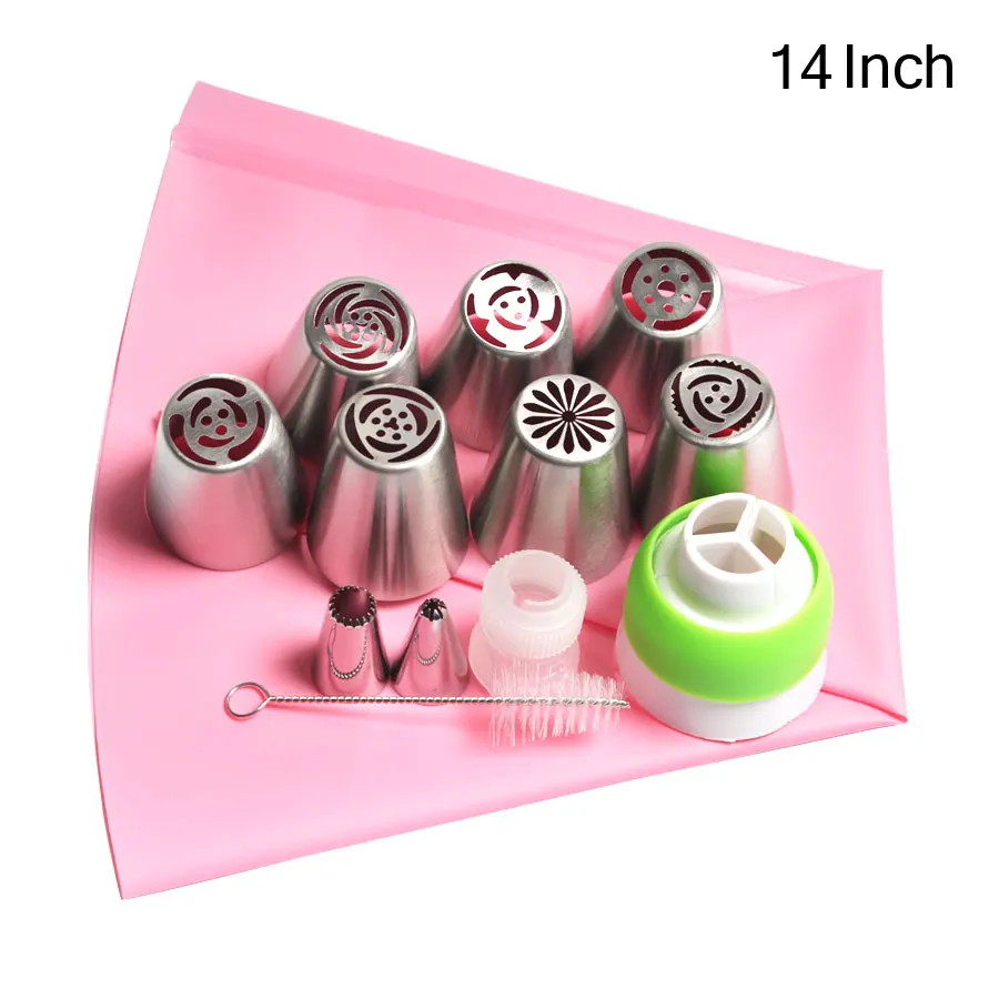 13PCS Russian Tulip Icing Piping Nozzles Stainless Steel Rose Cream Biscuits Sugarcraft Pastry Baking Tool DIY 10/12/14/16 INCH - Цвет: 14 Inch