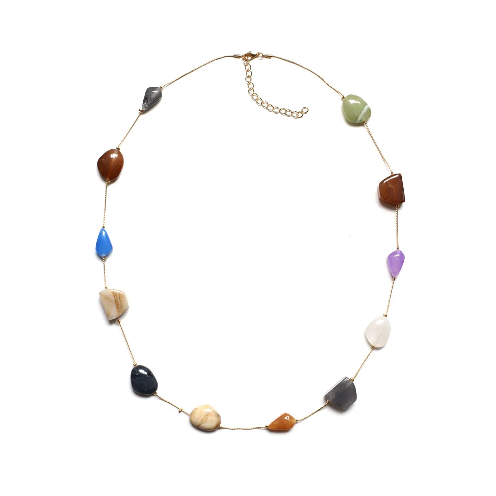 

Za New colorful Boho Gemstone Long Necklace Jewelry Chains Necklaces Rope Chain Resin Geometric Party Statement Mothers Day Gift