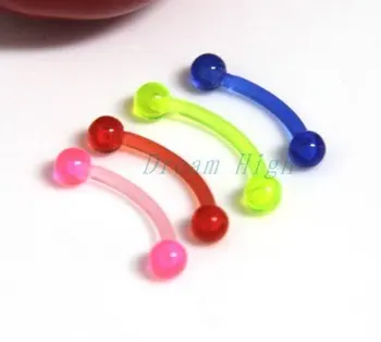 

Transparent Eyebrow Ring UV Ball Eyebrow Piercing Body Jewelry Acrylic Mixed Color 1.2*8*3/3mm 500pcs/lot Free Shipping 16G