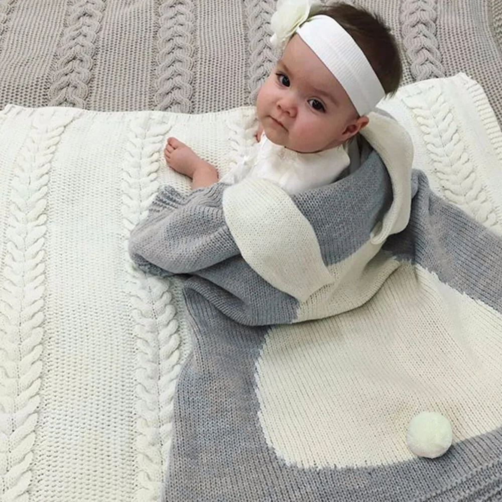 Cartoon Rabbit Baby Blanket Soft Warm Knitting Infant Kids Swaddle Wrap Newborn Baby Bath Towel Winter Stroller Bedding