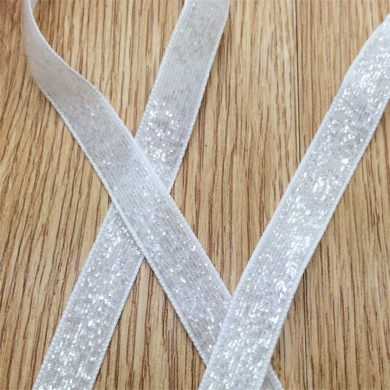 Spedizione Gratuita 3/8 ''(10Mm) 10 Yards Colore Bianco Single Face Glitter Velvet Ribbon/Metallic Velvet Ribbon (No Elastic)