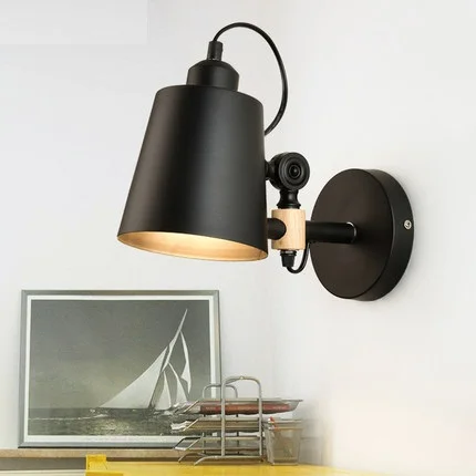 Nordic Simple Modern Wall Sconce Adjust Wood Iron Light Fixtures Balcony Aisle Home Indoor Lighting Bedside LED Lamp | Лампы и
