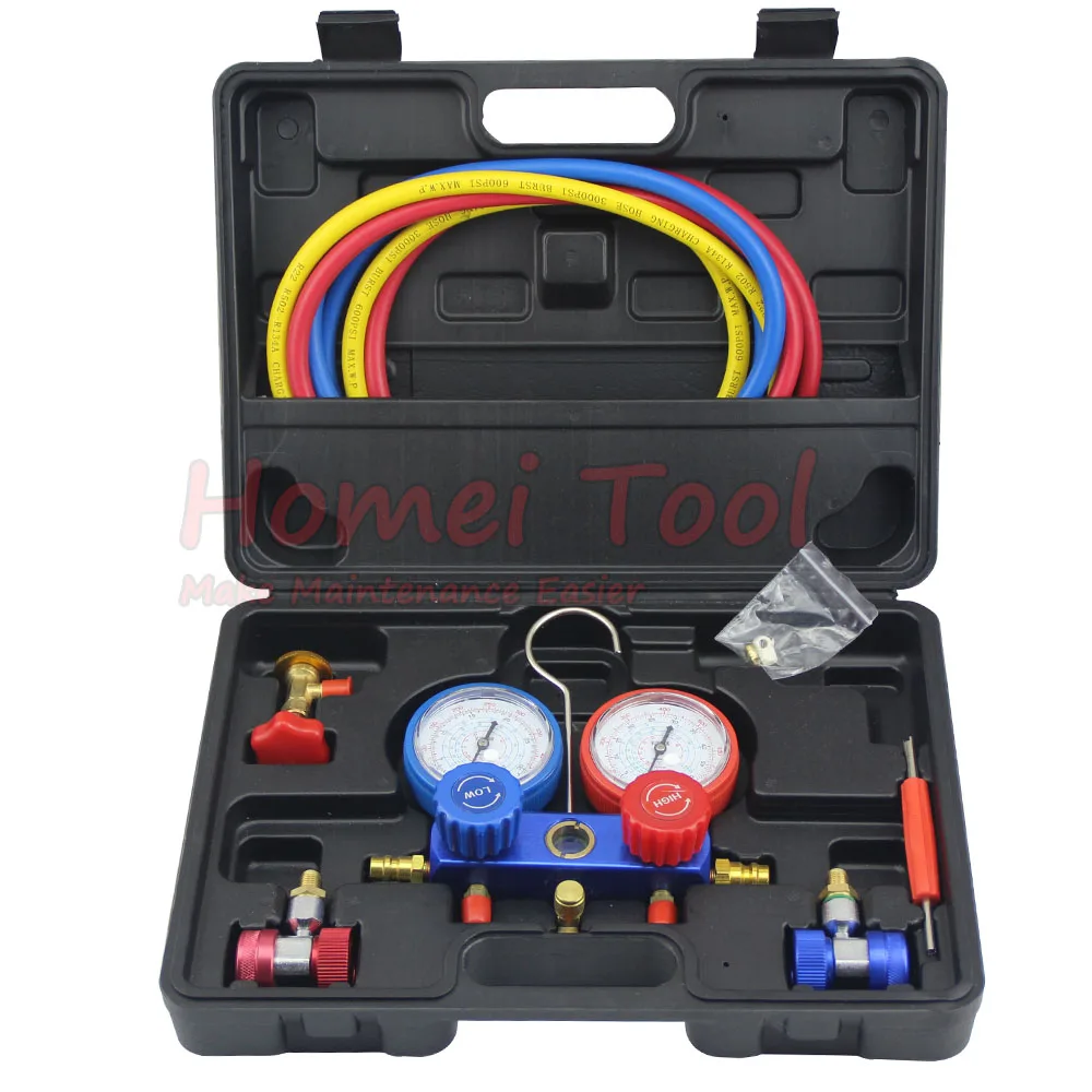 

Refrigeration Air Conditioning Manifold Gauge Maintenence Tools freon adding gauge for R134A Car Set With Carrying Case