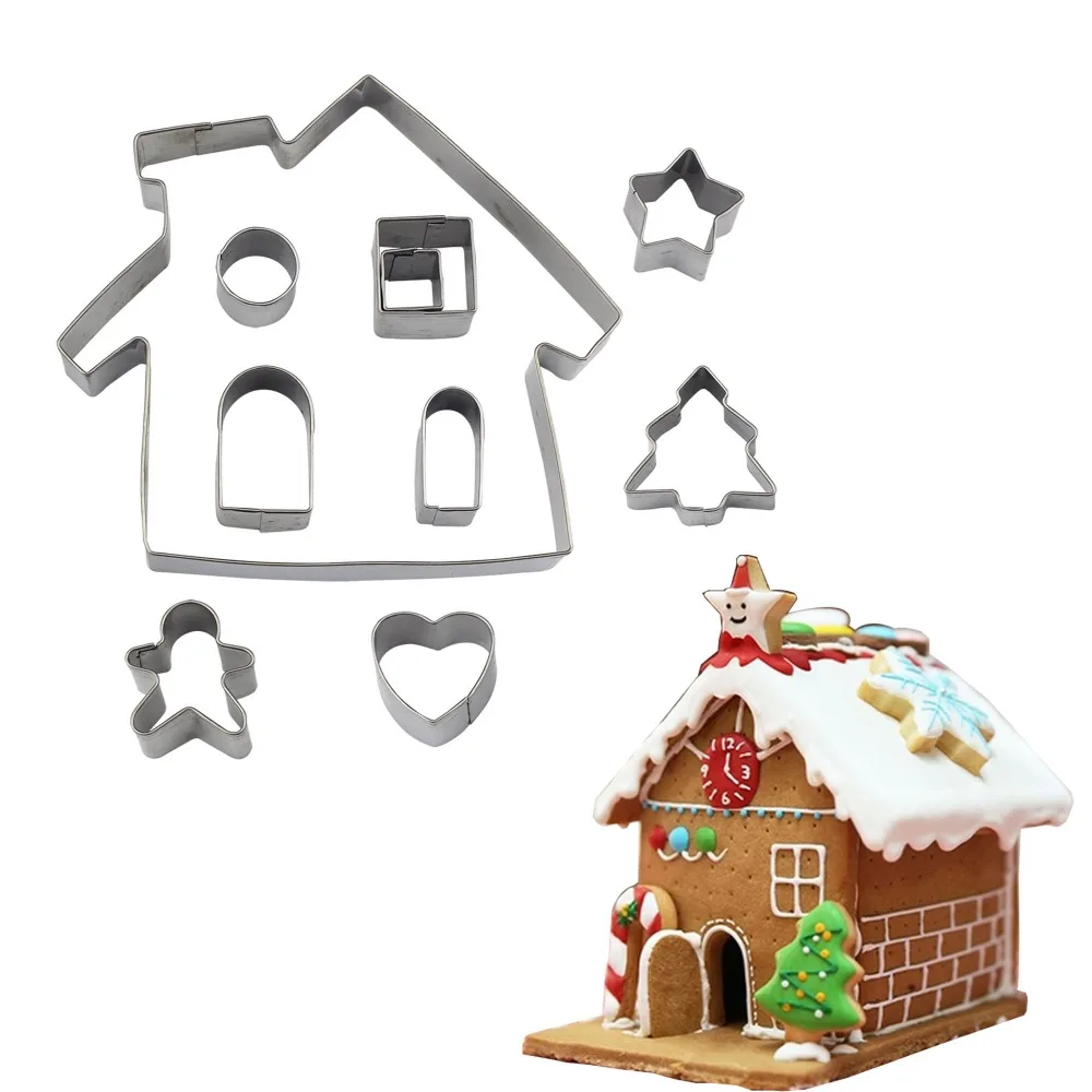 

Christmas gingerbread house cookie cutters mold DIY 3D Mold Shortbread Cracker New Year Biscuits For Cake Decorating Tool