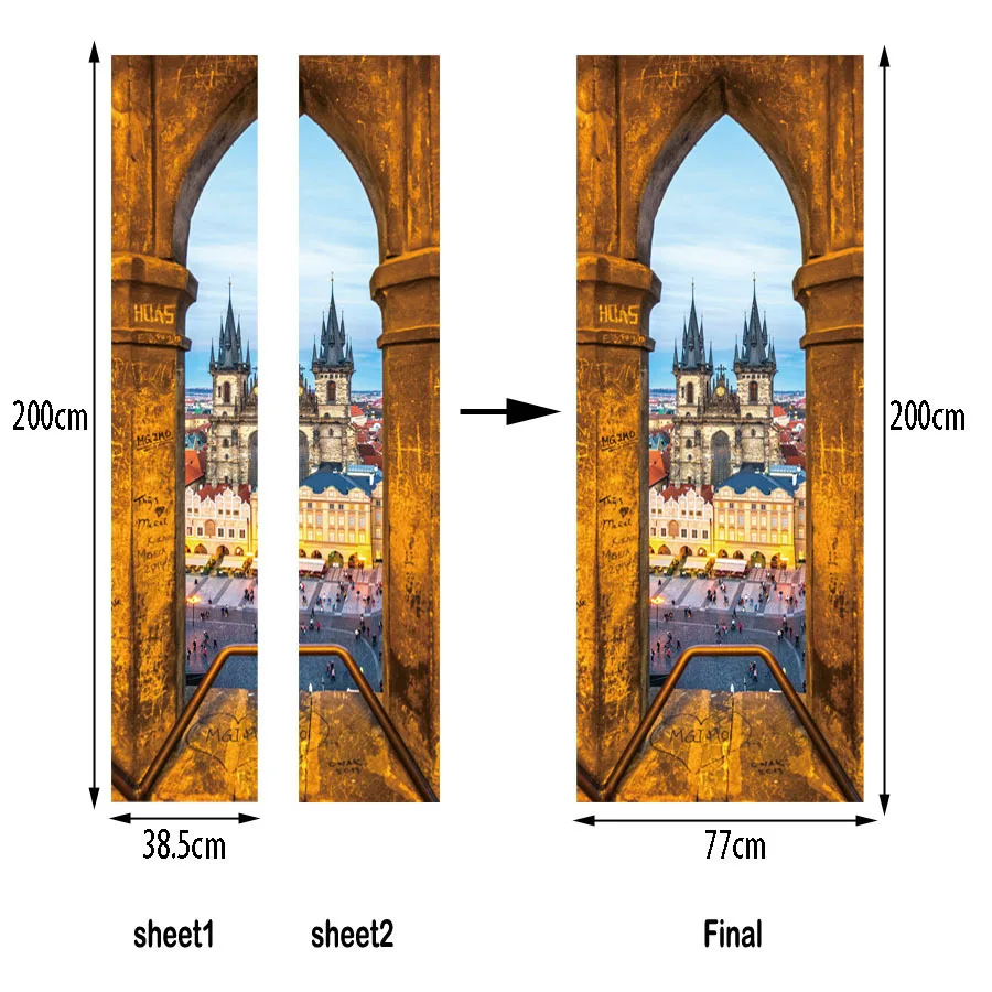 3D наклейки на дверь квадратная церковь манарола АМА даблам озеро комо Венеция канал Тадж-Махал Искусство Декор в коридоре паста