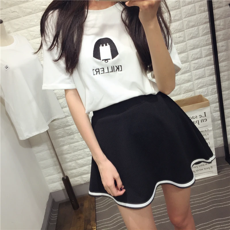 

summer 2019 funny t shirts korean t-shirt women new rock harajuku kawaii Girl Lolita the killer embroidered t shirt women tops