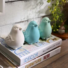 Nordic Ceramics Birds Figurines Ornaments Blue Green White Bird Animal model Garden Miniatures Decoration Crafts home decor