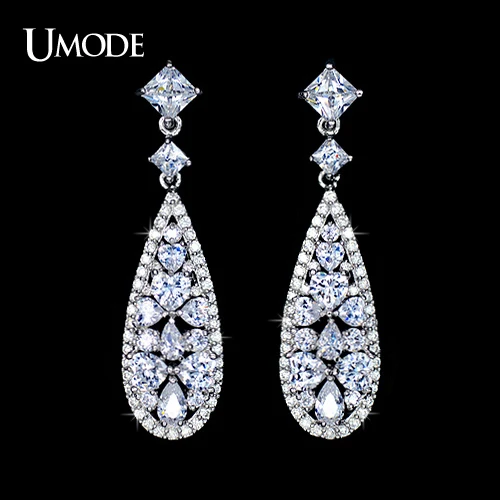 font b UMODE b font Brincos Vintage Rhodium plated Long font b Earrings b font