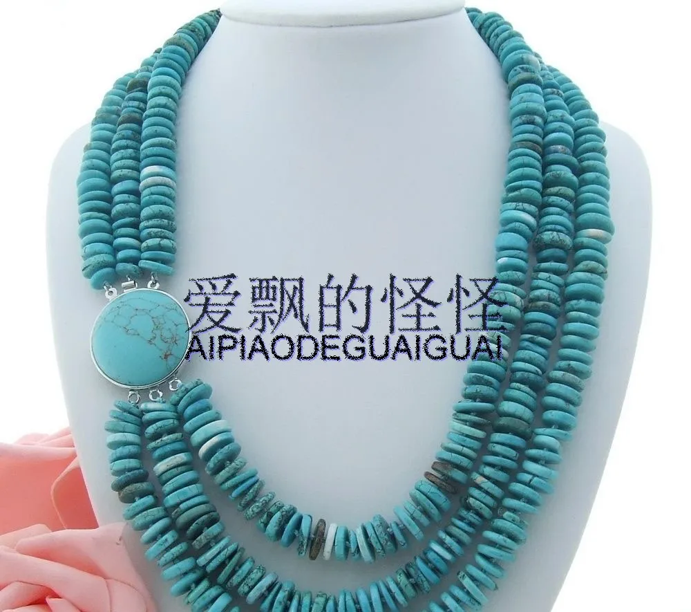 

21"-25" 3 Strands Rondelle Blue Stone Necklace