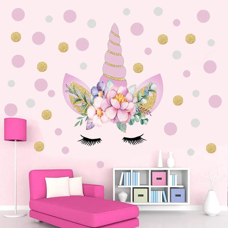 Мультфильм единороги цветок наклейки на стену Diy звезды милый цветок животные виниловые настенные наклейки для дома детская комната Девушки декор комнаты