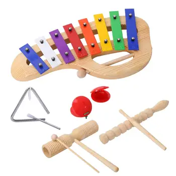 

Percussion Set Musical Instruments Enlighten Toys Bells Maracas Glockenspiel Castanet with Carrying Case for kids
