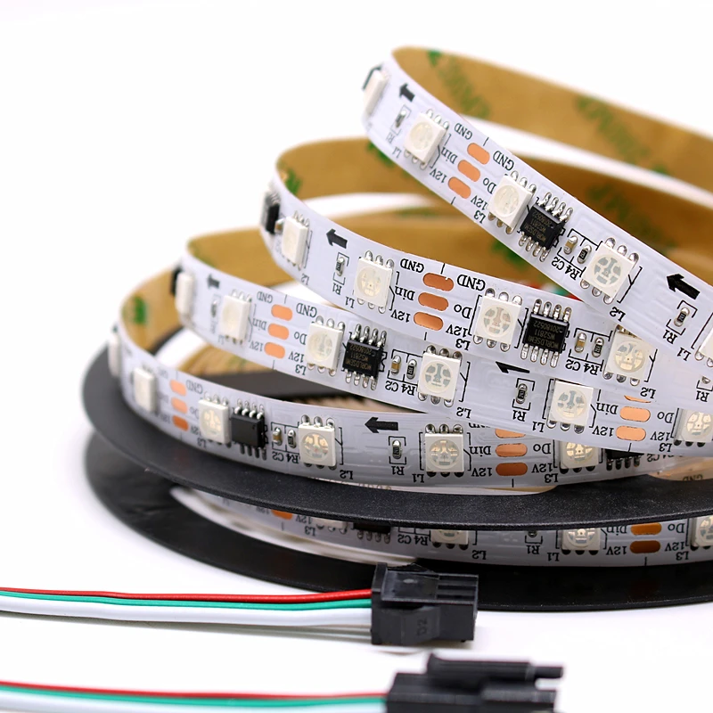 WS2811 5050 SMD RGB пикселей Светодиодная лента 60 Светодиодный s/m программируемое перенастраиваемое светодиодное освещение 0,5 м 1 м 2 м 3 м 4 м 5 м 12 В полноцветная светодиодная лента лампа