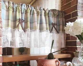 

Kitchen Curtain White Lace Green Beige Plaid Embroider half Cafe Curtain for Kitchen Living room Decorative Cabinet Curtain AA45