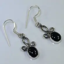 Эксклюзивное ручной работы серьги с черным ониксом, стерлингового серебра 925 пробы, 35 мм, 3,4 г, подарочная коробка