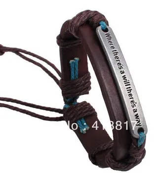 

Antique "where there is a will there is a way"letter leather cuffs bracelet wholesale