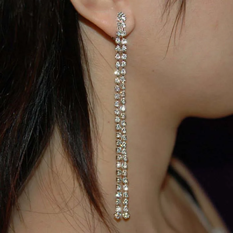 Long 4 Prom Crystal Rhinestone Dangle Drop 2 Row Bridal Pageant Long 4 Prom Crystal Rhinestone Dangle Drop 2 Row Bridal Pageant Earrings Accessories Ce1013 In From Jewelry On