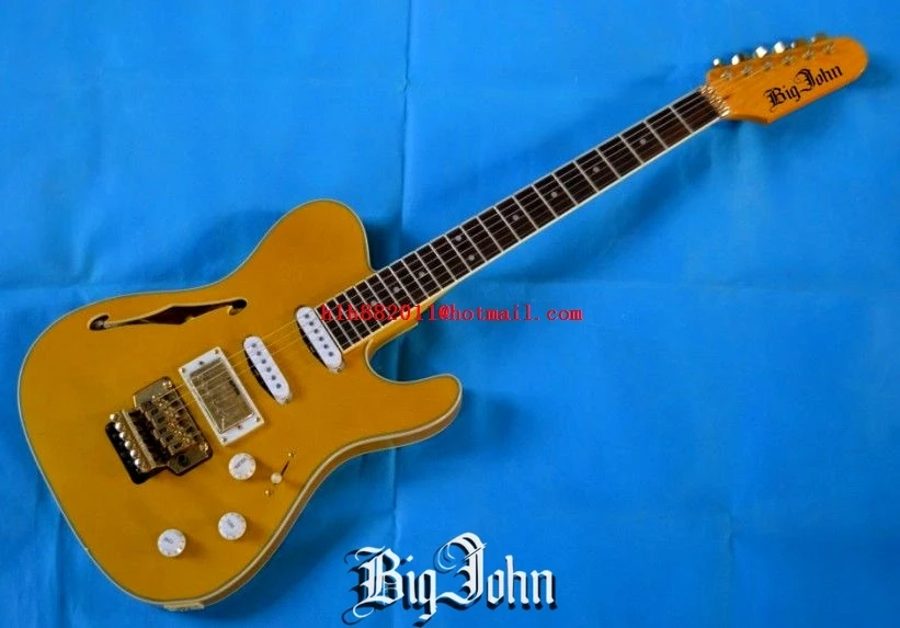 free shipping new F hole hollow double wave electric guitar in yellow with gold hardware package edge F-1526 free shipping new F hole hollow double wave electric guitar in yellow with gold hardware package edge F-1526