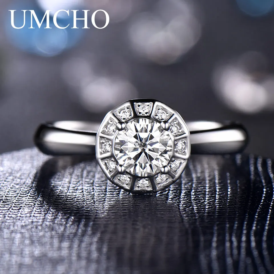 UMCHO, 18 K Белый Золотой, обручальное, Юбилейный Свадебный кольцо, натуральный бриллиант, Муассанит, обручальные кольца для женщин, подарок для нее