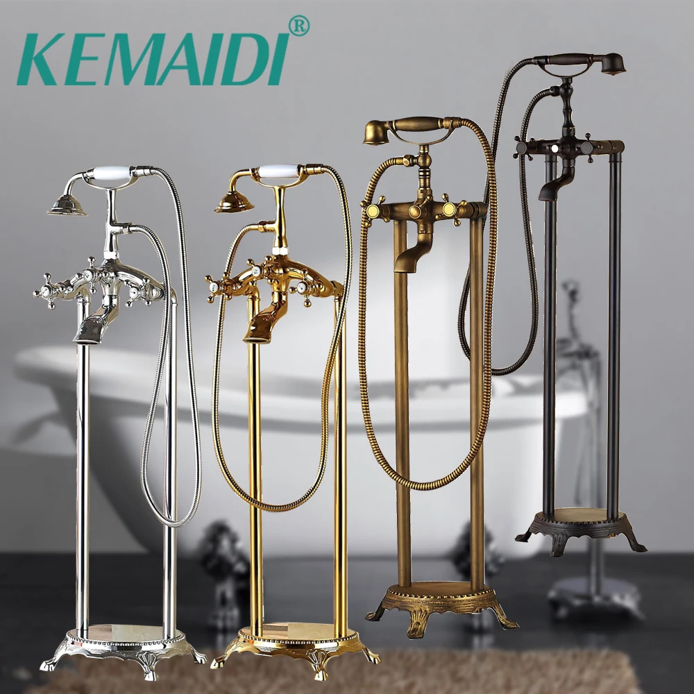 

KEMAIDI Bathtub Tap Phone Style 3 Type Dual Handles Bathroom Floor Stand Mounted Free Standing Bath Shower Mixer Faucet Set