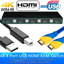 ProAV 2 Port / 4 Port USB HDMI KVM Switch 4K 4 Port KVM Switch HDMI USB 2.0 KVM Switch Support 4096*2160/4K*2K Extra USB2.0 Port