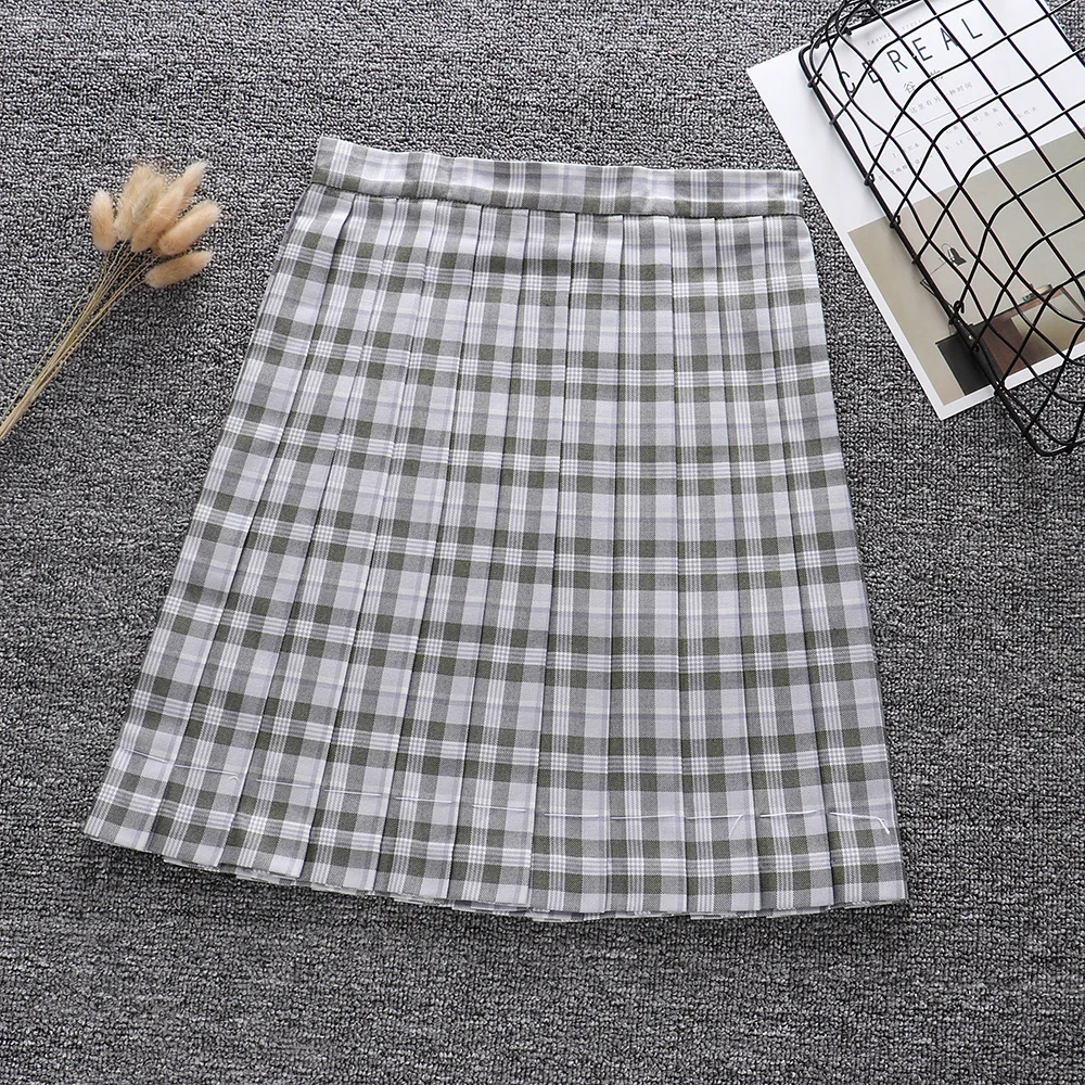 

Uniform Pleated skirt Purple grid Gray-green Cyanine Blue Pink Black Candy colors grid skirts