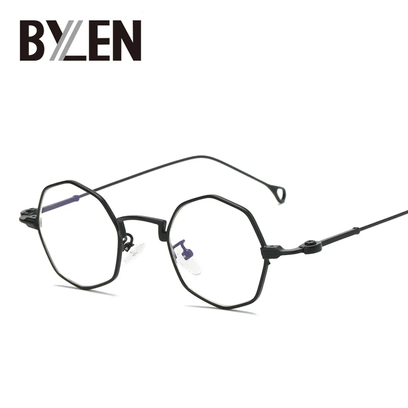

BYLEN Retro Small Metal Frame Octagon Glasses Frames Steampunk Polygon High Quality Eyeglass Brand Clear Optical Glasses