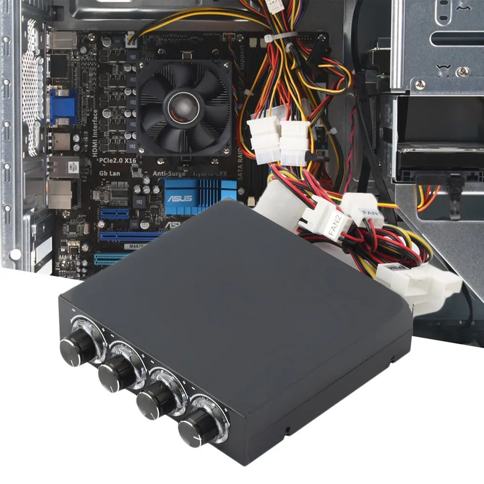 

2pcs 3.5inch PC HDD CPU 4 Channel Fan Speed Controller Led Cooling Front Panel