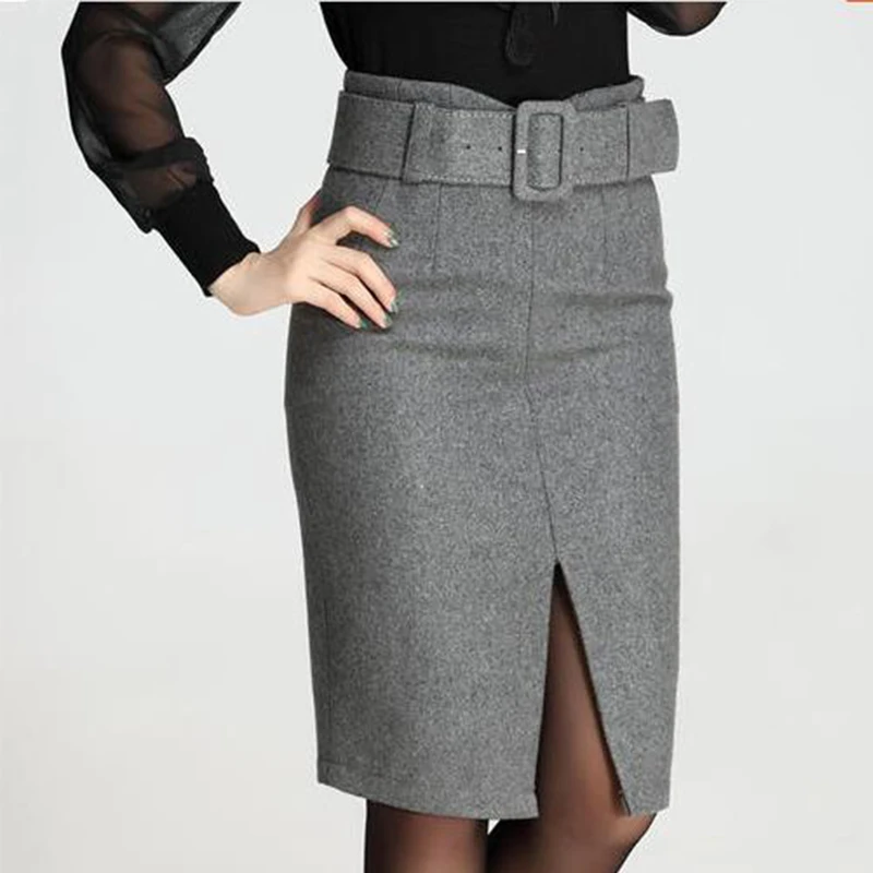 Faldas de tubo de cintura alta mujer, faldas entalladas hasta la rodilla, color gris/Negro/rojo vino, con formales, S 3XL|pencil skirt|women pencil skirtbodycon skirt - AliExpress