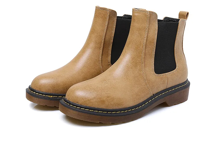 

Autumn and winter Martin boots female round head cotton boots flat bottom thick with short boots elastic band women's boots