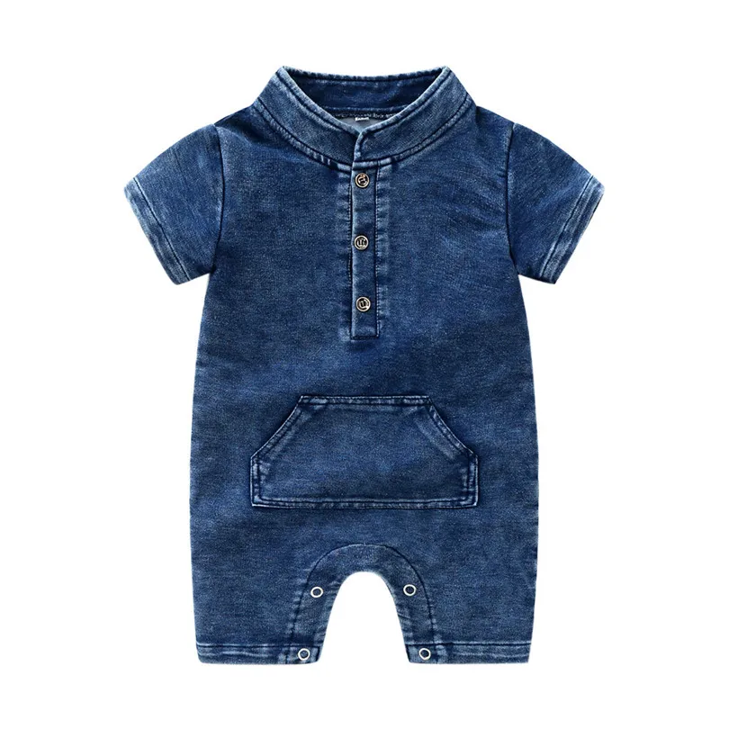 Newborn Infant Baby Girls Boys Summer Denim Solid Romper Jumpsuit Outfits (9)