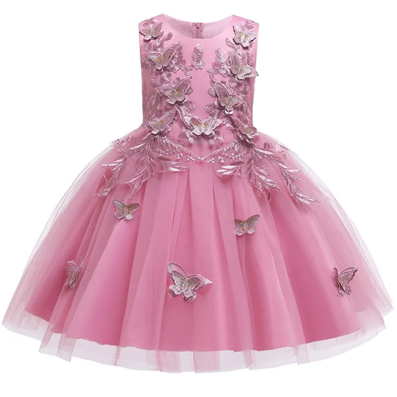 Applique Butterfly Sleeveless Girls Dresses Elegant Birthday Kids Dresses For Girls Clothes Formal Children Wedding Dress