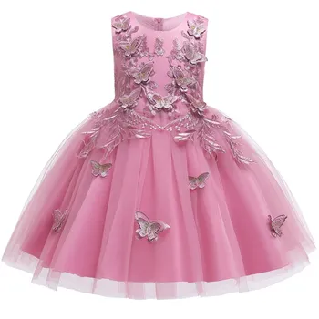 

Applique Butterfly Sleeveless Girls Dresses Elegant Birthday Kids Dresses For Girls Clothes Formal Children Wedding Dress